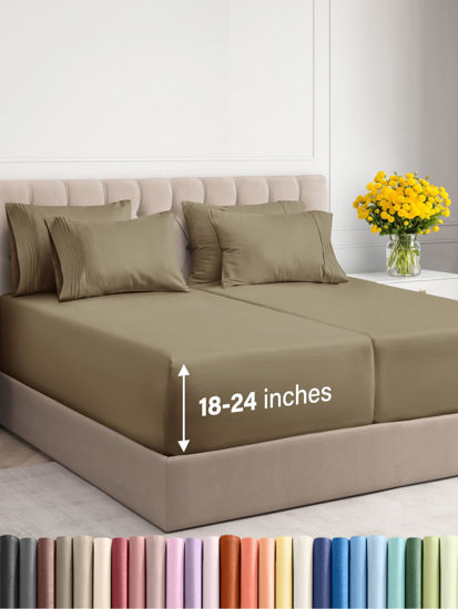 Picture of Extra Deep Split King Sheet Set - 7 Piece Breathable & Cooling Sheets - Hotel Luxury Bed Sheets Set - Easy & Secure Fit - Soft, Wrinkle Free & Comfy Sheets Set - Khaki Sheet Set w/Extra Deep Pockets