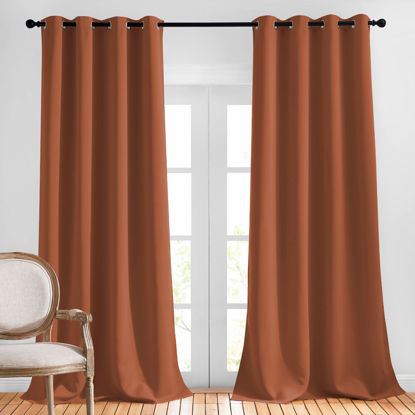 Picture of NICETOWN Room Darkening Curtain Drapes - Grommet Top Elegant Thermal Insulated Solid Energy Saving Window Treatment for Kids Room/Living Room, Burnt Orange, 1 Pair, W52 x L95