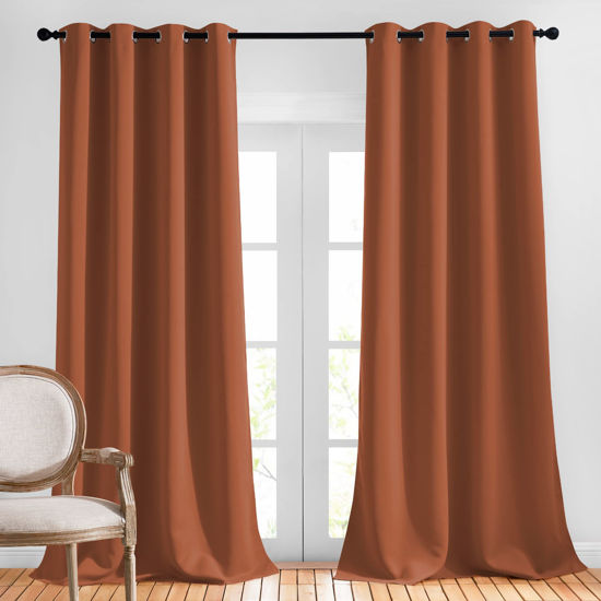 Picture of NICETOWN Room Darkening Curtain Drapes - Grommet Top Elegant Thermal Insulated Solid Energy Saving Window Treatment for Kids Room/Living Room, Burnt Orange, 1 Pair, W52 x L95