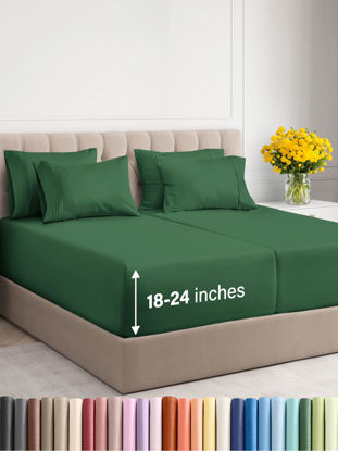Picture of Extra Deep Split King Sheet Set - 7 Piece Breathable & Cooling Sheets - Hotel Luxury Bed Sheets Set - Easy Fit - Soft, Wrinkle Free & Comfy Sheets Set - Emerald Green Sheet Set w/Extra Deep Pockets