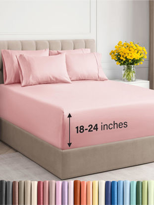 Picture of Extra Deep Full Sheet Set - 6 Piece Breathable & Cooling Sheets - Hotel Luxury Bed Sheets Set - Easy & Secure Fit - Soft, Wrinkle Free & Comfy Sheets Set - Baby Pink Sheet Set with Extra Deep Pockets