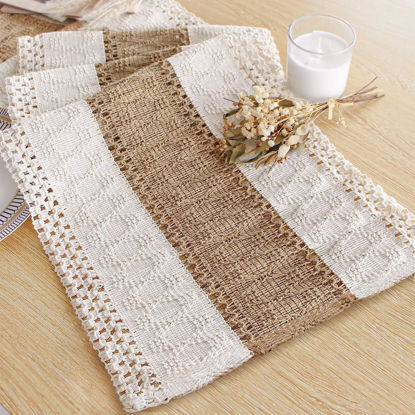 Picture of FEXIA Boho Table Runner for Home Decor 36 Inches Long Farmhouse Rustic Table Runner Cream & Brown Macrame(Without Tassel) Table Runner for Dining Bedroom Decor (12x36 Inches)