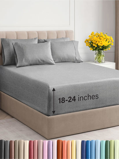 Picture of Extra Deep Twin Sheet Set - 4 Piece Breathable and Cooling Sheets - Hotel Luxury Bed Sheets Set - Easy Fit - Soft, Wrinkle Free and Comfy Sheets Set - Heathered Grey Sheet Set with Extra Deep Pockets