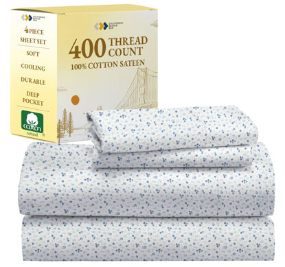 Picture of California Design Den Floral Sheets Pattern King Sheet Set - Luxury 400 Thread Count 100% Cotton Sheets, Deep Pocket King Sheets & Pillowcase Set (Blooming Meadows)