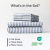 Picture of Extra Deep Cal King Sheet Set - 6 Piece Breathable & Cooling Sheets - Hotel Luxury Bed Sheets Set - Easy Fit - Soft, Wrinkle Free & Comfy Sheets Set - Blue Striped Sheet Set with Extra Deep Pockets