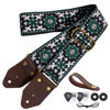 Picture of Nefelibata Guitar Strap,Jacquard Embroidery Cotton Guitar Straps with Crazy Horse Leather Ends for Bass, Electric & Acoustic, Best Gifts for Guitarists(Dark Green Flower Embroidery)