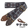 Picture of Nefelibata Guitar Strap,Jacquard Embroidery Cotton Guitar Straps with Crazy Horse Leather Ends for Bass, Electric & Acoustic, Best Gifts for Kids, Guitarists(Brown flower embroidery)