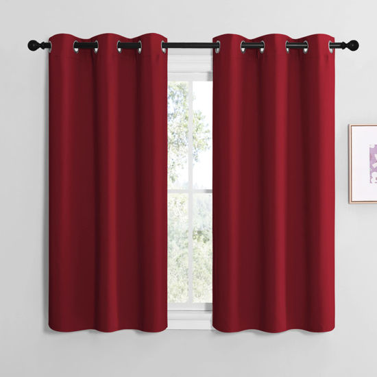 Picture of NICETOWN Christmas Short Blackout Curtains for Small Kitchen Window, Thermal Insulated Solid Grommet Blackout Curtains/Drapes for Living Room (1 Pair, 42 by 50 inches, Burgundy Red)