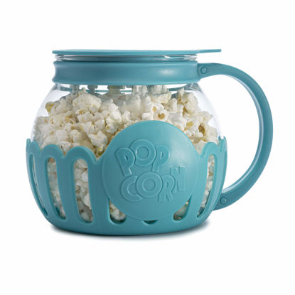 Picture of Ecolution Patented Micro-Pop Microwave Popcorn Popper with Temperature Safe Glass, 3-in-1 Lid Measures Kernels and Melts Butter, Made Without BPA, Dishwasher Safe, 1.5-Quart, Teal