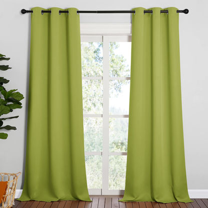 Picture of NICETOWN Room Darkening Window Panels - Fresh Green Thermal Insulated Curtains 95 inches Length for Christmas Bedroom (42 inches Width, Double Pieces)