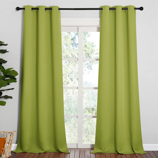 Picture of NICETOWN Room Darkening Window Panels - Fresh Green Thermal Insulated Curtains 95 inches Length for Christmas Bedroom (42 inches Width, Double Pieces)