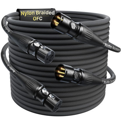 Picture of XLR Cables 25ft 2 Pack, 20 AWG, Professional Gold-Plated Rean Connectors from Neutrik, Kevlar-Reinforced Nylon Braided XLR Microphone Cable, Mic Cable, Shielded and Balanced XLR Male to Female Cord