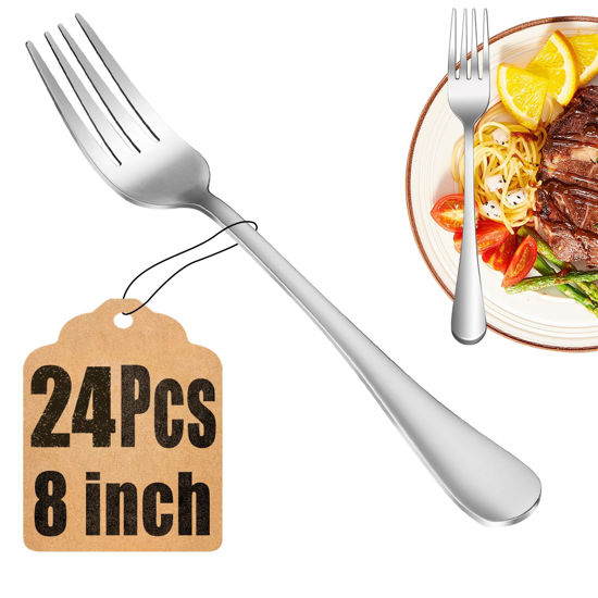 Picture of 24 Piece Dinner Forks Set, Food-Grade Stainless Steel Silverware Forks, Cutlery Forks, Metal Forks for Home, Kitchen or Restaurant, Mirror Polished, Dishwasher Safe - 8 Inch