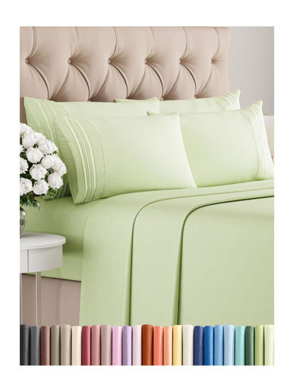 Picture of Queen 6 Piece Sheet Set - Breathable & Cooling Sheets - Hotel Luxury Bed Sheets - 1 Flat Sheet, 1 Fitted Sheet & 4 Pillowcases - Deep Pocket - Easy Fit, Soft & Wrinkle Free - Queen Light Sage Sheets