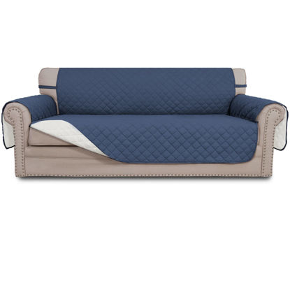 Picture of Easy-Going Reversible Couch Cover for 3 Cushion Couch Sofa Cover for Dogs Water Resistant Furniture Protector Cover with Foam Sticks Elastic Straps for Pet Cat (Sofa, Dark Blue/Ivory)
