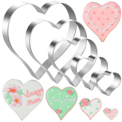 Picture of Heart Cookie Cutter,5 Piece Heart Shaped Cookie Cutters Fondant Biscuit Cutters for Valentines Day - Stainless Steel (Size 4.57" 3.86" 2.95" 1.97” 1.38")