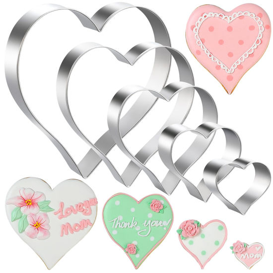 Picture of Heart Cookie Cutter,5 Piece Heart Shaped Cookie Cutters Fondant Biscuit Cutters for Valentines Day - Stainless Steel (Size 4.57" 3.86" 2.95" 1.97” 1.38")