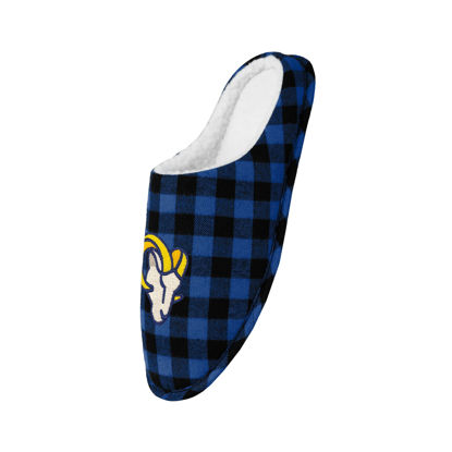 Picture of FOCO Men's NFL Los Angeles Rams Sherpa Lined Buffalo Check Memory Foam Slippers, Small (7-8)