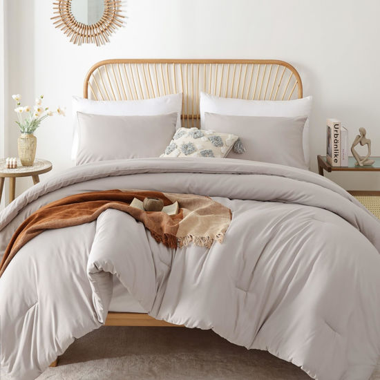 Picture of ROSGONIA King Size Comforter Set Linen Grey, 3pcs(1 Boho Comforter & 2 Pillowcases) Soft Lightweight Bedding Blanket All Season Bedspreads Quilt