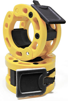 Picture of Clout Fitness Olympic Barbell Clamps Collars Quick Release Pair Weight Clips for 2 inch Barbell (Yellow w/Black Lever)