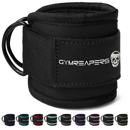 Picture of Gymreapers Ankle Straps (Pair) For Cable Machine Kickbacks, Glute Workouts, Lower Body Exercises - Adjustable Leg Straps with Neoprene Padding (Black, Pair)