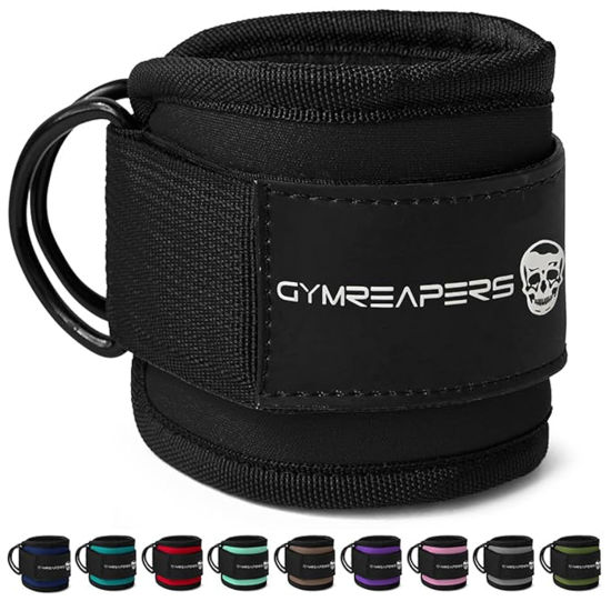Picture of Gymreapers Ankle Straps (Pair) For Cable Machine Kickbacks, Glute Workouts, Lower Body Exercises - Adjustable Leg Straps with Neoprene Padding (Black, Pair)