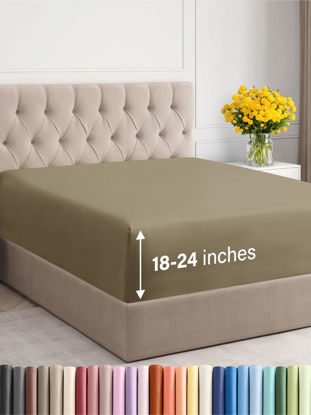 Picture of Extra Deep Queen Fitted Sheet - Hotel Luxury Single Fitted Sheet Only - Sheet Easily Fits 18 inch to 24 inch Mattress - Soft, Wrinkle Free, Breathable and Comfy Extra Deep Pockets Khaki Fitted Sheet