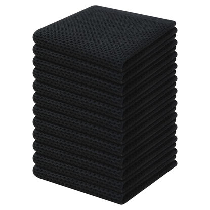 Picture of Kitinjoy 100% Cotton Kitchen Dish Cloths, 12 Pack Waffle Weave Ultra Soft Absorbent Dish Towels for Drying Dishes Quick Drying Kitchen Towels Dish Rags, 12 X 12Inch, Black