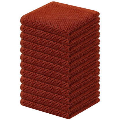 Picture of Kitinjoy 100% Cotton Kitchen Dish Cloths, 12 Pack Waffle Weave Ultra Soft Absorbent Dish Towels for Drying Dishes Quick Drying Kitchen Towels Dish Rags, 12 X 12Inch, Rust