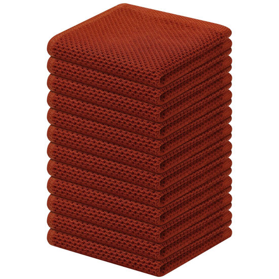 Picture of Kitinjoy 100% Cotton Kitchen Dish Cloths, 12 Pack Waffle Weave Ultra Soft Absorbent Dish Towels for Drying Dishes Quick Drying Kitchen Towels Dish Rags, 12 X 12Inch, Rust