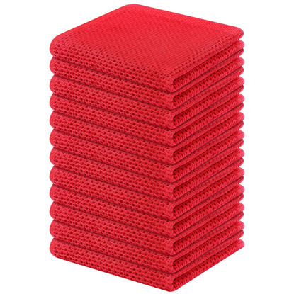 Picture of Kitinjoy 100% Cotton Kitchen Dish Cloths, 12 Pack Waffle Weave Ultra Soft Absorbent Dish Towels for Drying Dishes Quick Drying Kitchen Towels Dish Rags, 12 X 12Inch, Red