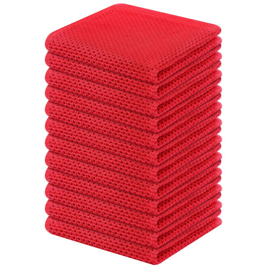 Picture of Kitinjoy 100% Cotton Kitchen Dish Cloths, 12 Pack Waffle Weave Ultra Soft Absorbent Dish Towels for Drying Dishes Quick Drying Kitchen Towels Dish Rags, 12 X 12Inch, Red