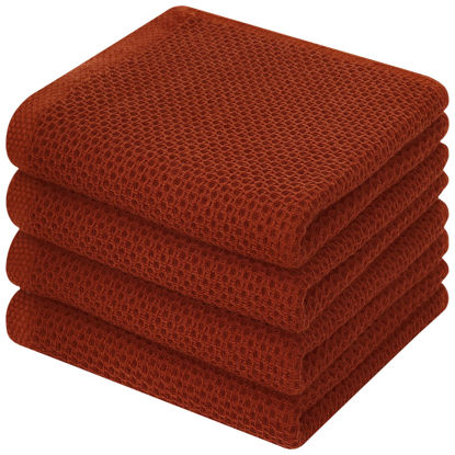 Picture of Kitinjoy 100% Cotton Waffle Weave Kitchen Towels, 4-Pack Super Soft and Absorbent Kitchen Dish Towels for Drying Dishes, Kitchen Hand Towels, 13 in x 28 in, Rust