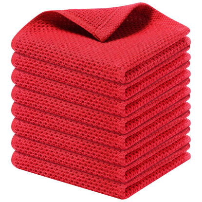 Picture of Kitinjoy 100% Cotton Kitchen Dish Cloths, 8 Pack Waffle Weave Ultra Soft Absorbent Dish Towels for Drying Dishes Quick Drying Kitchen Towels Dish Rags, 12 X 12 Inches, Red
