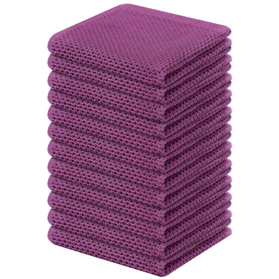 Picture of Kitinjoy 100% Cotton Kitchen Dish Cloths, 12 Pack Waffle Weave Ultra Soft Absorbent Dish Towels for Drying Dishes Quick Drying Kitchen Towels Dish Rags, 12 X 12Inch, Violet