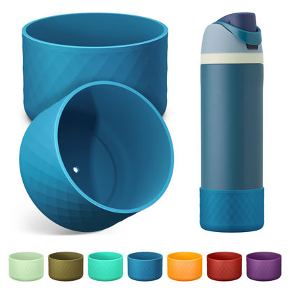 Picture of Alwenid 2PCS Silicone Water Bottle Boot for Owala 24 Oz, Anti-Slip Protective Sleeve Bottom Bumper Protector for FreeSip, Twist, and Flip Stainless Steel Water Bottles (Dark Blue)