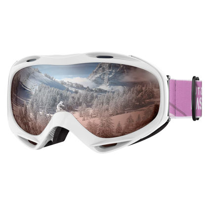 Picture of OutdoorMaster Ski Goggles OTG - Over Glasses Ski/Snowboard Goggles for Men, Women & Youth - 100% UV Protection (Whiteframe Pinklens VLT12%)