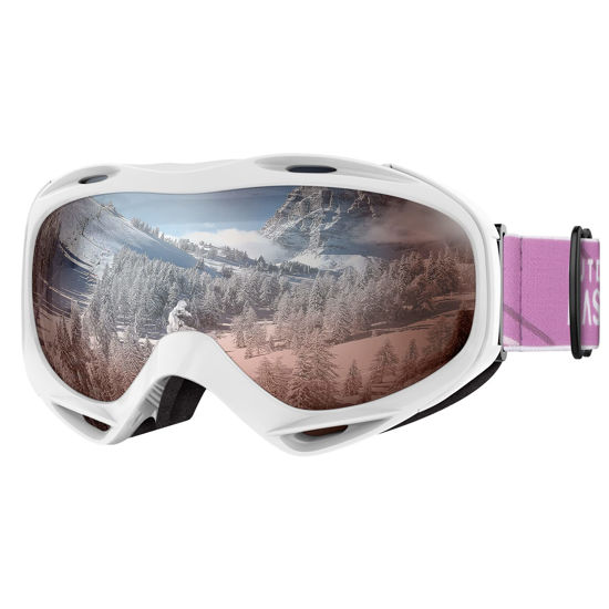 Picture of OutdoorMaster Ski Goggles OTG - Over Glasses Ski/Snowboard Goggles for Men, Women & Youth - 100% UV Protection (Whiteframe Pinklens VLT12%)