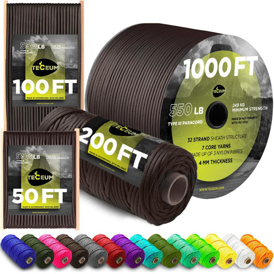 Picture of TECEUM Paracord Type III 550 Chocolate - 50 ft - 4mm - Tactical Rope MIL-SPEC - Outdoor para Cord - Camping Hiking Fishing Gear - EDC Parachute Cord - Strong Survival Rope 014