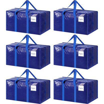Picture of 6 Pack Extra Heavy Duty Large Moving Bags with Strong Zipper & Comfortable Handles, Sturdy & Durable Clothes Storage Bags Totes Bins, Blue Packing Bags Moving Boxes College Moving Supplies, Blue