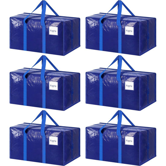 Picture of 6 Pack Extra Heavy Duty Large Moving Bags with Strong Zipper & Comfortable Handles, Sturdy & Durable Clothes Storage Bags Totes Bins, Blue Packing Bags Moving Boxes College Moving Supplies, Blue