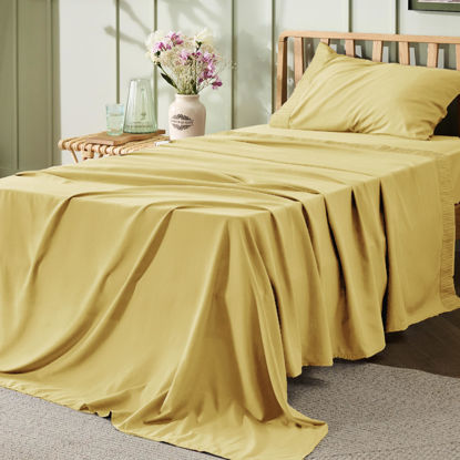 Picture of Bedsure Twin XL Sheet Sets Dorm Bedding - Soft Extra Long Twin Bed Sheets, 3 Pieces Hotel Luxury Yellow Sheets Twin XL, Easy Care Microfiber Sheet Set