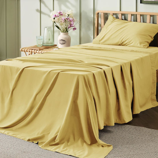 Picture of Bedsure Twin XL Sheet Sets Dorm Bedding - Soft Extra Long Twin Bed Sheets, 3 Pieces Hotel Luxury Yellow Sheets Twin XL, Easy Care Microfiber Sheet Set