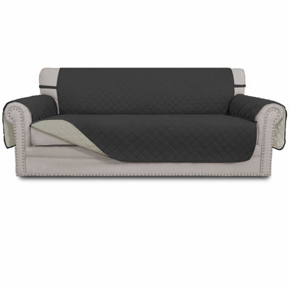 Picture of Easy-Going Reversible Oversized Couch Cover for 3 Cushion Couch Sofa Cover for Dogs Water Resistant Furniture Protector Cover with Foam Sticks for Pet (Oversized Sofa, Darkgray/Beige)