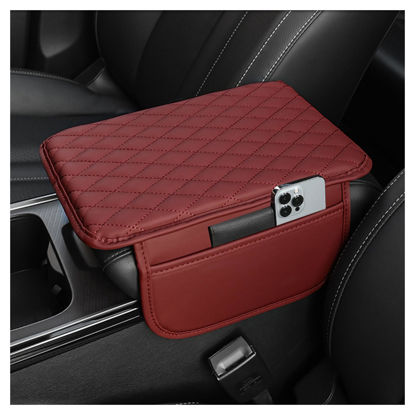 Picture of Upgraded Car Center Console Cover,Microfiber Leather Car Armrest Cover Cushion with 2 Storage Bags,Universal Car Armrest Storage Box Car Interior Accessories for Most Vehicles (Red)