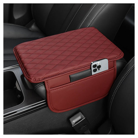 Picture of Upgraded Car Center Console Cover,Microfiber Leather Car Armrest Cover Cushion with 2 Storage Bags,Universal Car Armrest Storage Box Car Interior Accessories for Most Vehicles (Red)