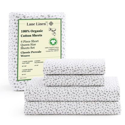 Picture of LANE LINEN 100% Organic Cotton Queen Sheet Set, 4Pc Cotton Sheets Queen Size Bed Set, Soft & Breathable Percale Weave, Deep Pocket Queen Sheets, Hotel-Quality Bed Sheets Queen Size - Haze Grey