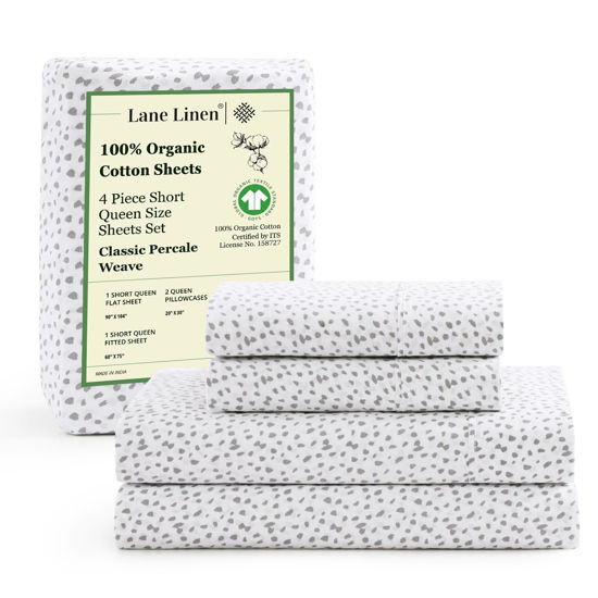 Picture of LANE LINEN 100% Organic Cotton Queen Sheet Set, 4Pc Cotton Sheets Queen Size Bed Set, Soft & Breathable Percale Weave, Deep Pocket Queen Sheets, Hotel-Quality Bed Sheets Queen Size - Haze Grey