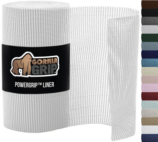 Picture of Gorilla Grip powerGRIP Drawer Shelf and Cabinet Liner, Thick Strong Hold, Non-Adhesive Liners Protect Kitchen Cabinets and Cupboard, Bathroom Drawers, Easy Install, Breathable Mat, 12" x10' Snow White