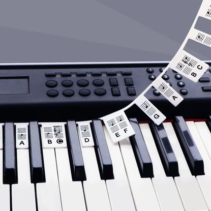 Picture of Removable Piano Key Stickers Note Labels for 88 Key Full Size Silicone Reusable Piano Keyboard Stickers for Beginners Comes with Box (Black)